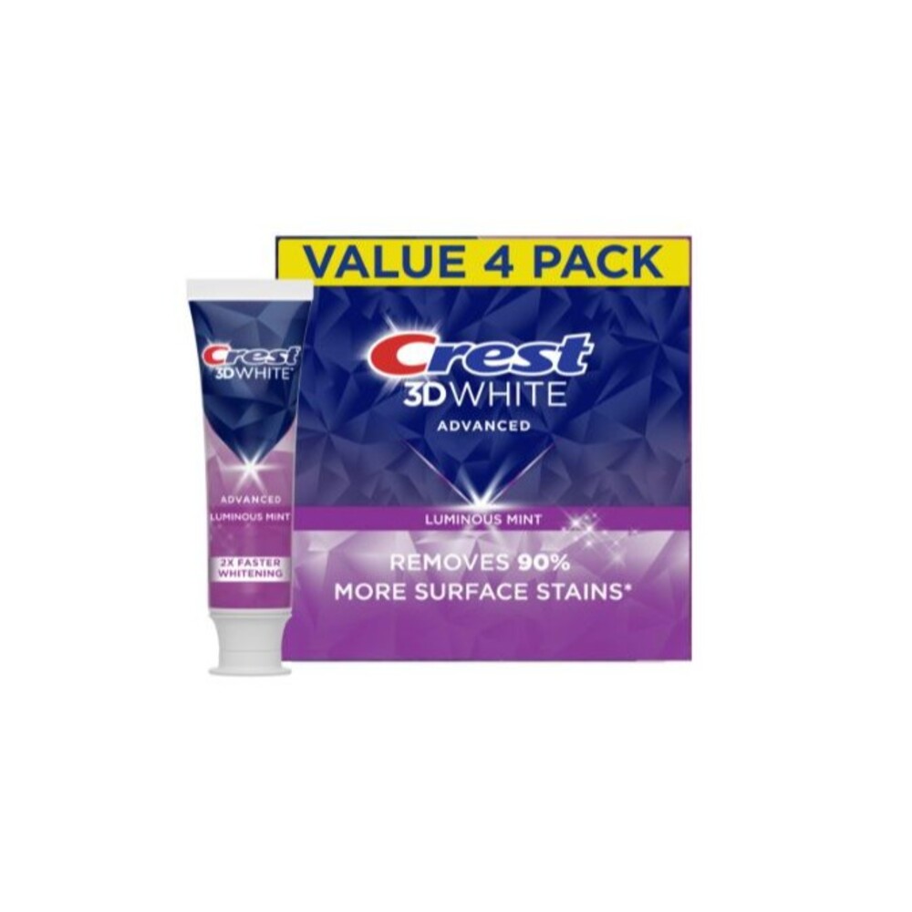 4-Pack Crest 3D White Advanced Luminous Mint Teeth Whitening Toothpaste, 3.7 oz